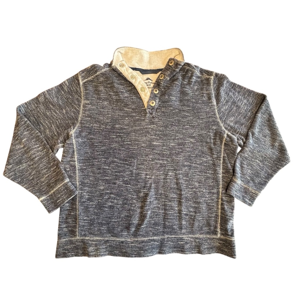 Tommy Bahama Snap‎ Neck Pullover Sweatshirt Men’s Medium Blue/Gray Heather
